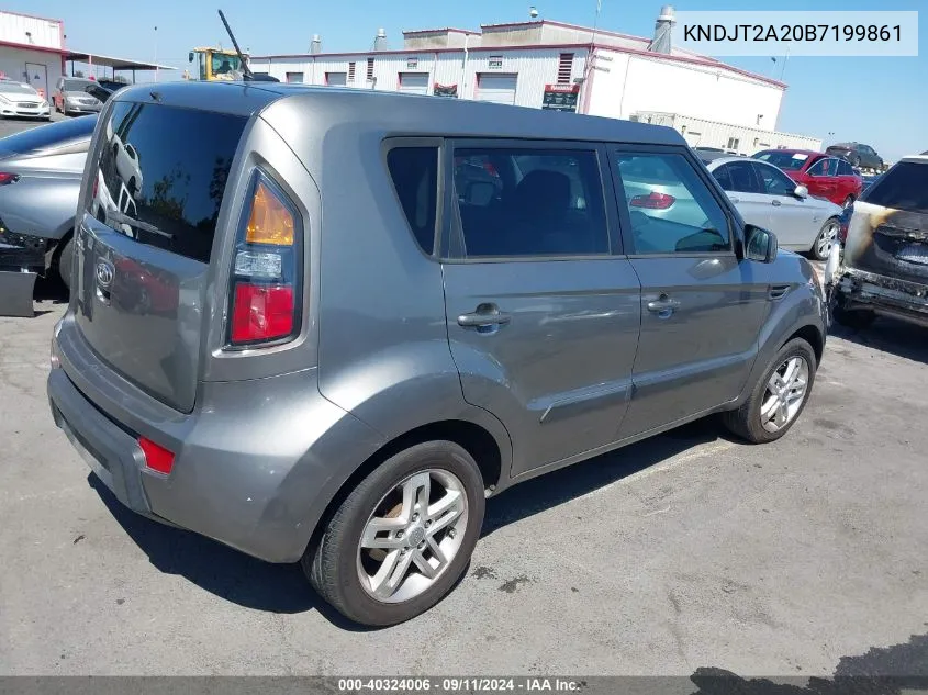 2011 Kia Soul + VIN: KNDJT2A20B7199861 Lot: 40324006