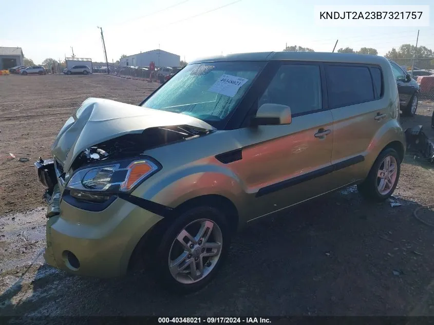 2011 Kia Soul + VIN: KNDJT2A23B7321757 Lot: 40348021