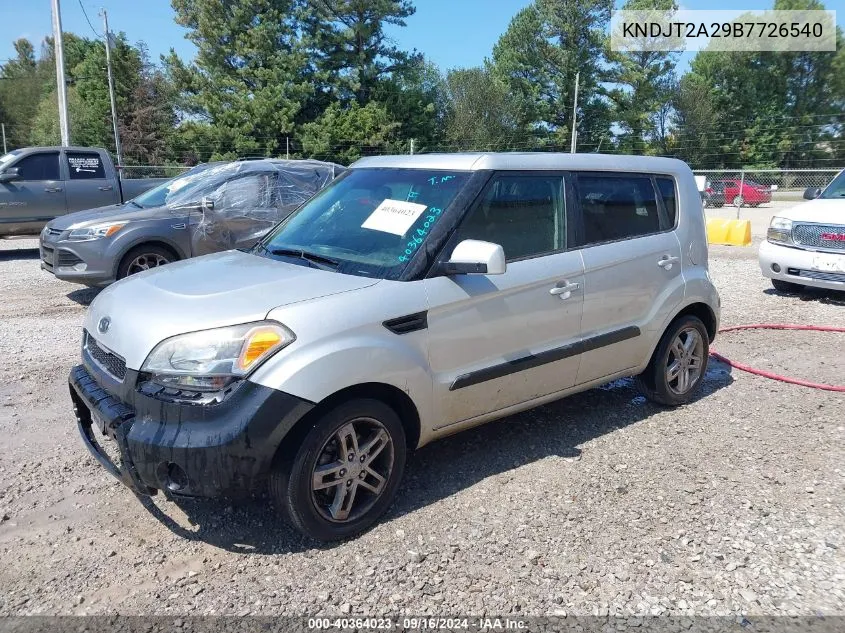 2011 Kia Soul + VIN: KNDJT2A29B7726540 Lot: 40364023