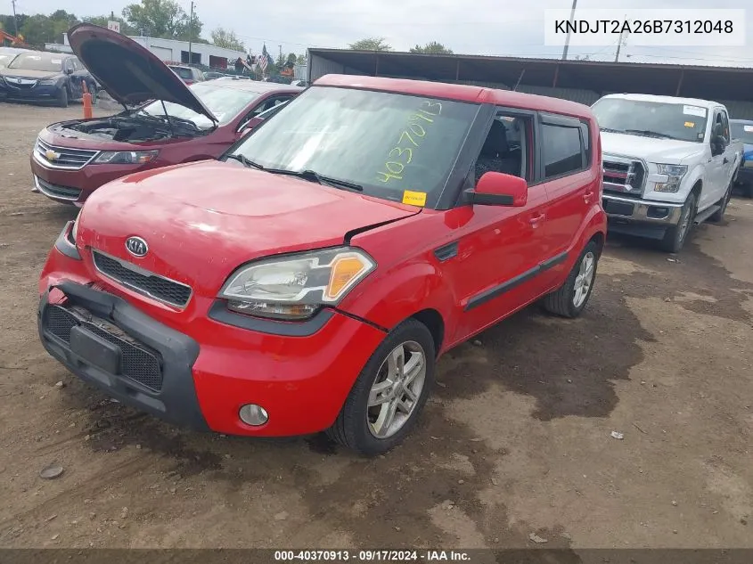 2011 Kia Soul + VIN: KNDJT2A26B7312048 Lot: 40370913