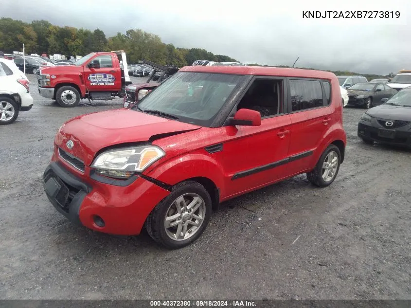 2011 Kia Soul + VIN: KNDJT2A2XB7273819 Lot: 40372380