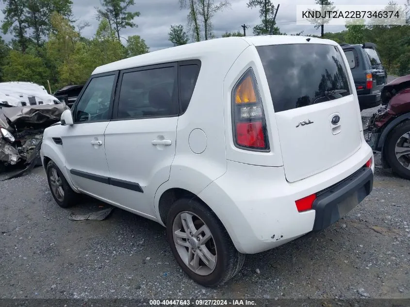 2011 Kia Soul + VIN: KNDJT2A22B7346374 Lot: 40447643