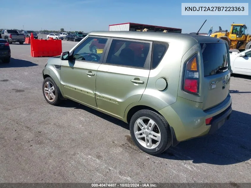 2011 Kia Soul + VIN: KNDJT2A27B7223363 Lot: 40474407