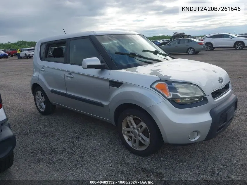 2011 Kia Soul +/!/Sport VIN: KNDJT2A20B7261646 Lot: 40489392