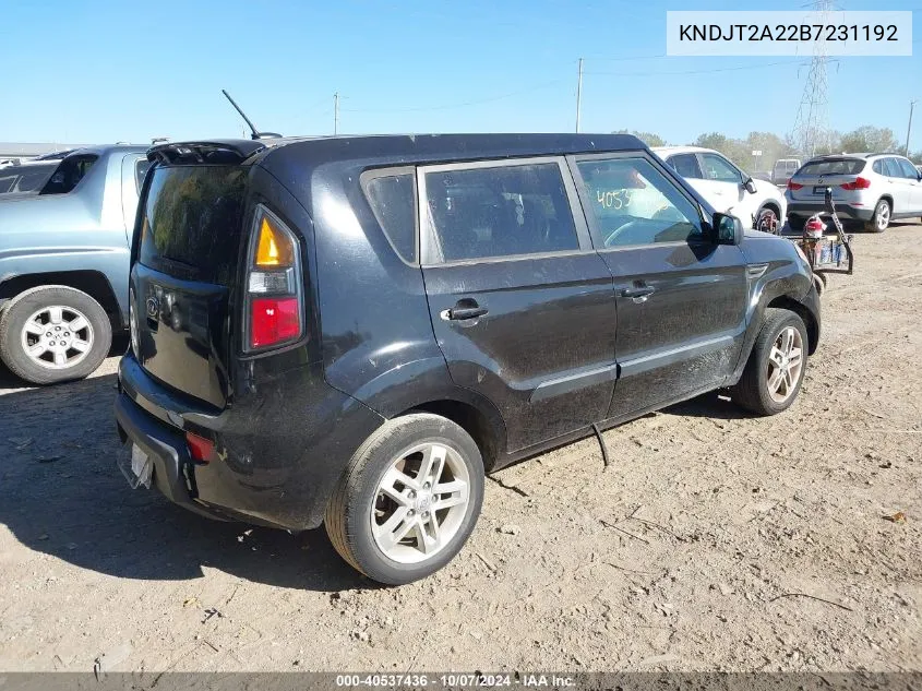 2011 Kia Soul + VIN: KNDJT2A22B7231192 Lot: 40537436