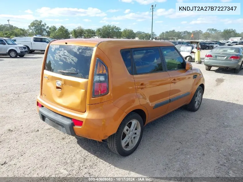 2011 Kia Soul + VIN: KNDJT2A27B7227347 Lot: 40609083