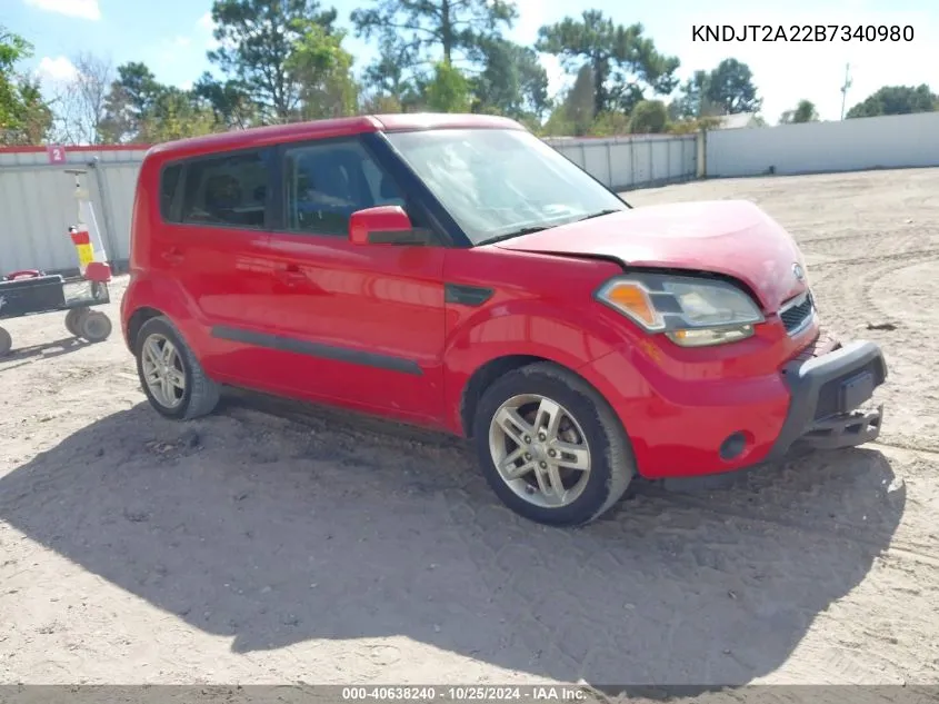 2011 Kia Soul + VIN: KNDJT2A22B7340980 Lot: 40638240