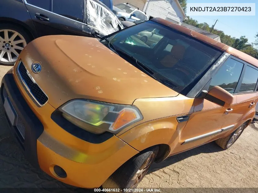 2011 Kia Soul + VIN: KNDJT2A23B7270423 Lot: 40661632