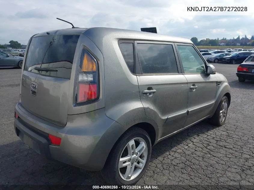 2011 Kia Soul + VIN: KNDJT2A27B7272028 Lot: 40690268