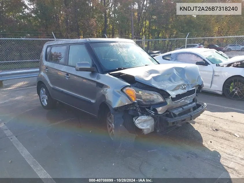 2011 Kia Soul + VIN: KNDJT2A26B7318240 Lot: 40708899