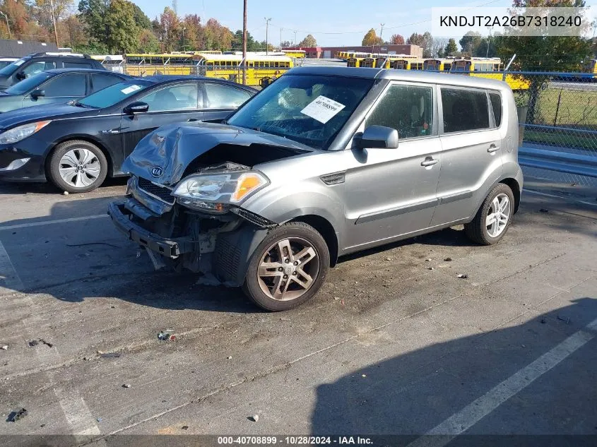 2011 Kia Soul + VIN: KNDJT2A26B7318240 Lot: 40708899