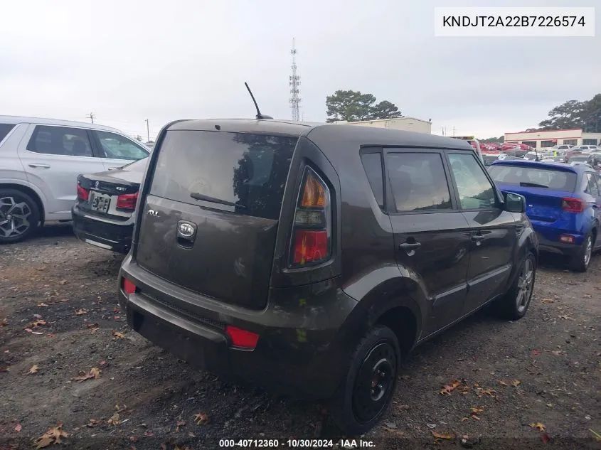 2011 Kia Soul ! VIN: KNDJT2A22B7226574 Lot: 40712360