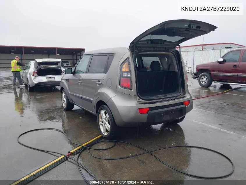 2011 Kia Soul + VIN: KNDJT2A27B7229020 Lot: 40734170