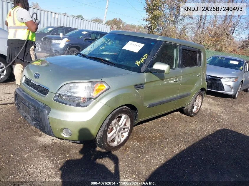 2011 Kia Soul + VIN: KNDJT2A26B7240493 Lot: 40762834