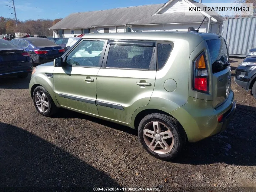 2011 Kia Soul + VIN: KNDJT2A26B7240493 Lot: 40762834