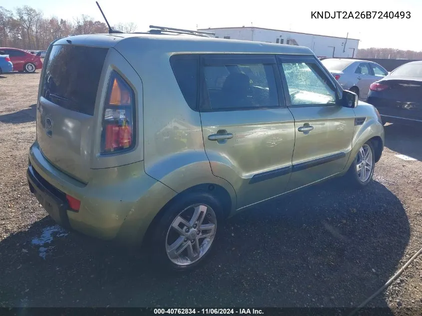 2011 Kia Soul + VIN: KNDJT2A26B7240493 Lot: 40762834