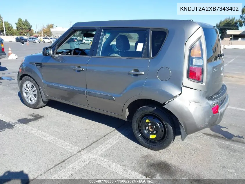 2011 Kia Soul ! VIN: KNDJT2A2XB7343402 Lot: 40778033