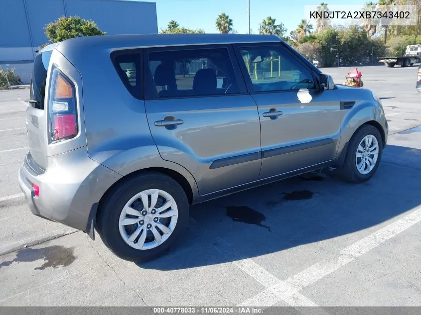 2011 Kia Soul ! VIN: KNDJT2A2XB7343402 Lot: 40778033