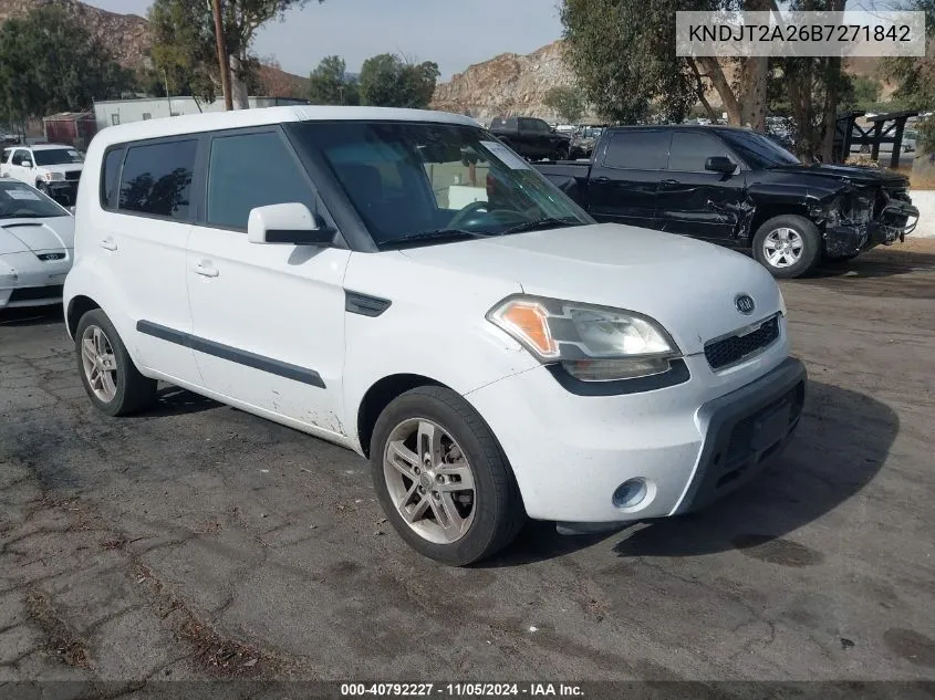 2011 Kia Soul + VIN: KNDJT2A26B7271842 Lot: 40792227