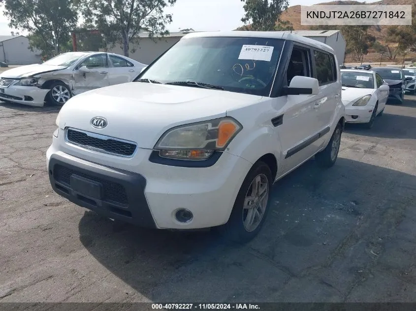 2011 Kia Soul + VIN: KNDJT2A26B7271842 Lot: 40792227