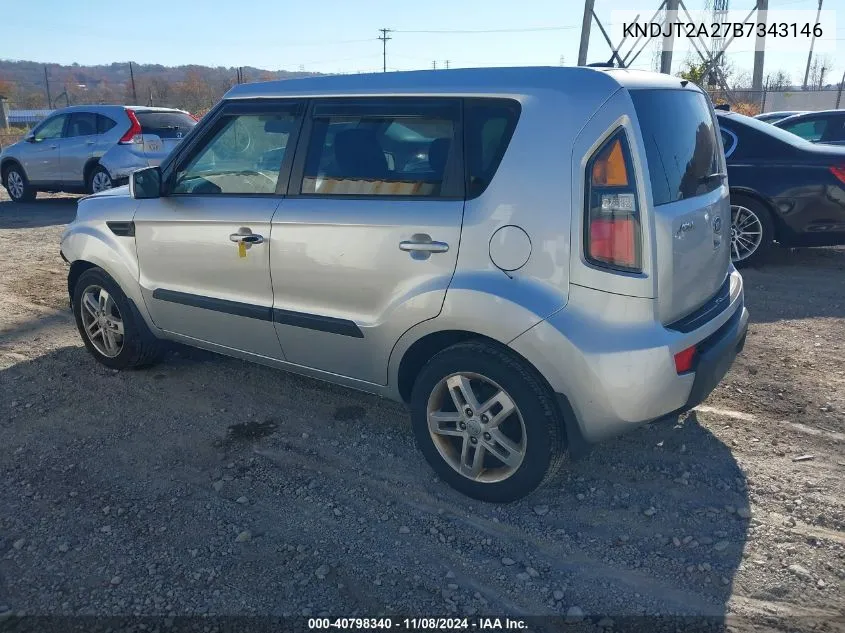 2011 Kia Soul + VIN: KNDJT2A27B7343146 Lot: 40798340