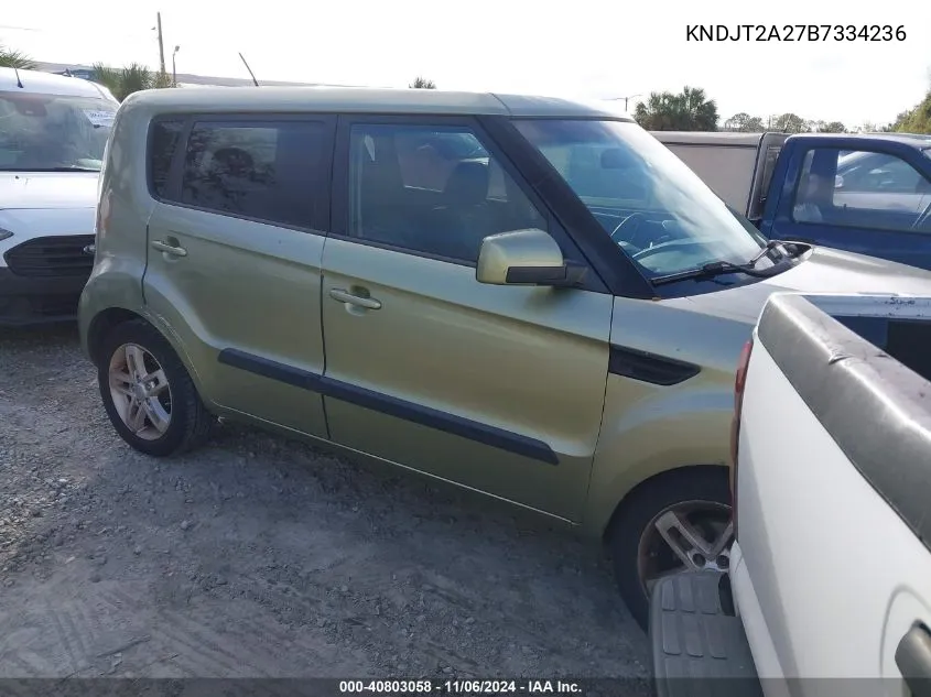 2011 Kia Soul + VIN: KNDJT2A27B7334236 Lot: 40803058