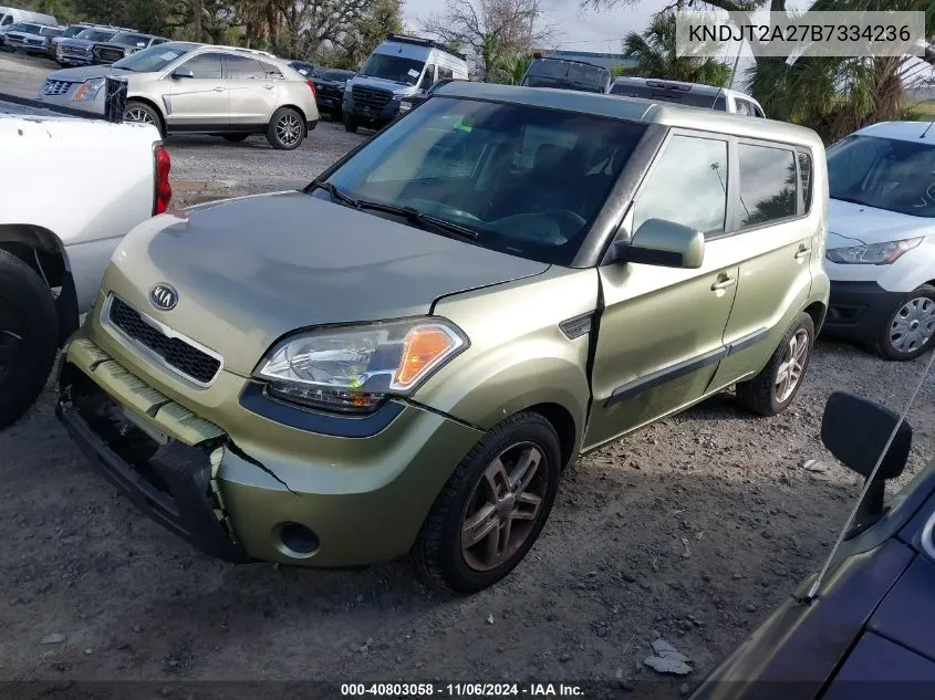 2011 Kia Soul + VIN: KNDJT2A27B7334236 Lot: 40803058