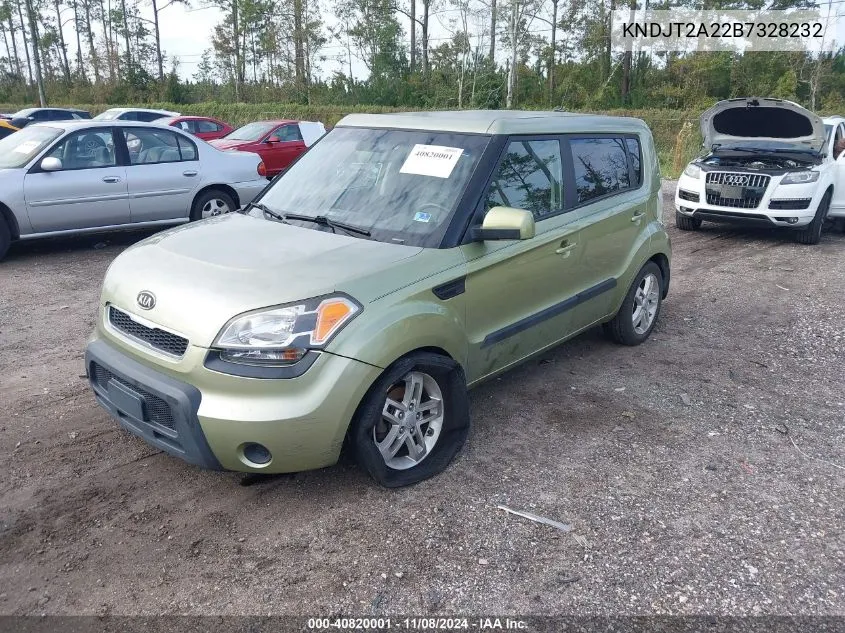 2011 Kia Soul + VIN: KNDJT2A22B7328232 Lot: 40820001