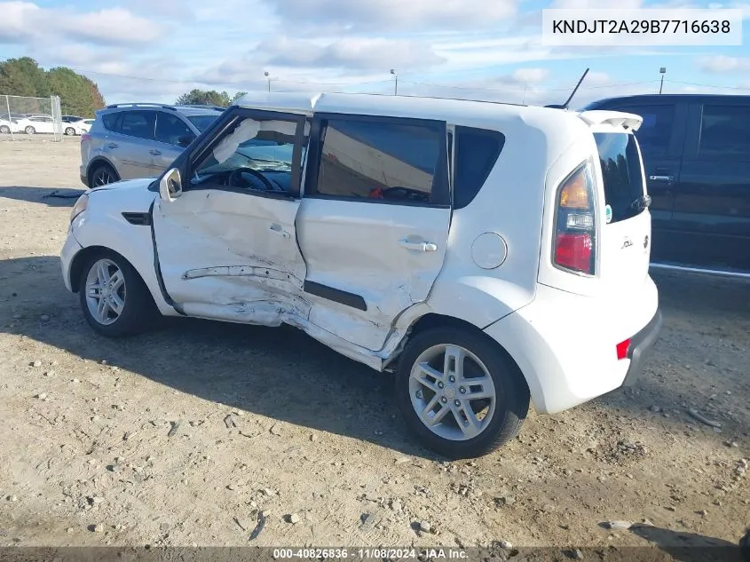 2011 Kia Soul + VIN: KNDJT2A29B7716638 Lot: 40826836