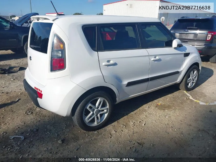 2011 Kia Soul + VIN: KNDJT2A29B7716638 Lot: 40826836