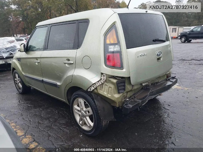 2011 Kia Soul + VIN: KNDJT2A27B7327416 Lot: 40840903