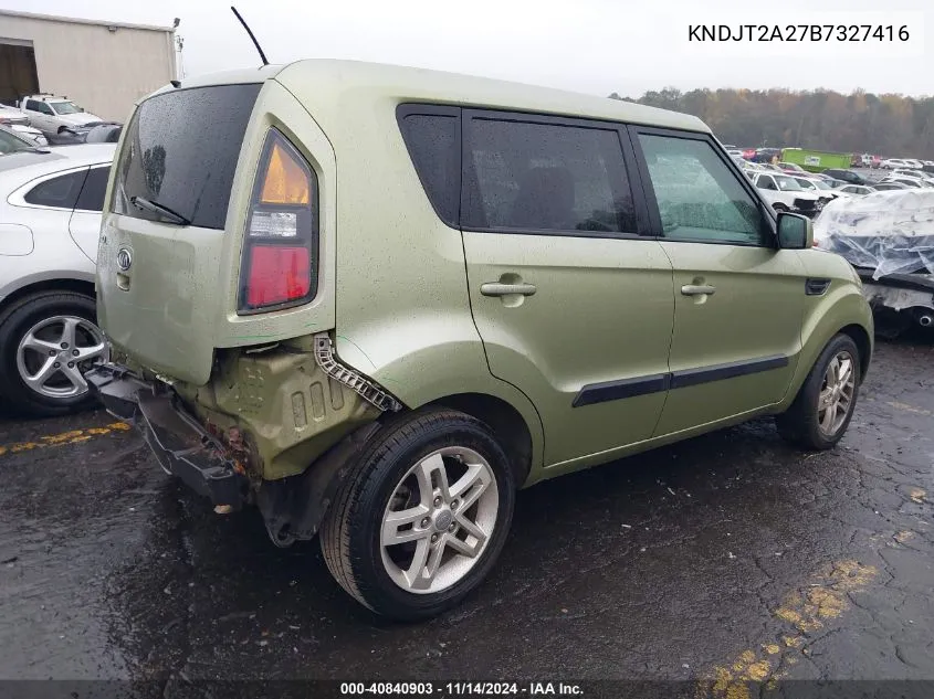 2011 Kia Soul + VIN: KNDJT2A27B7327416 Lot: 40840903