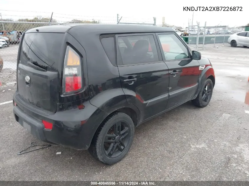 2011 Kia Soul + VIN: KNDJT2A2XB7226872 Lot: 40845556