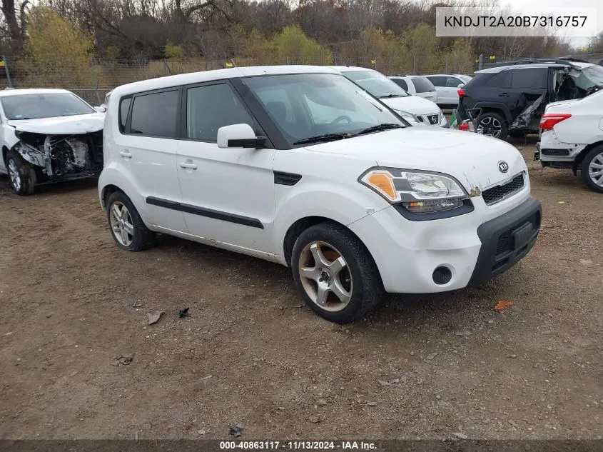 2011 Kia Soul + VIN: KNDJT2A20B7316757 Lot: 40863117