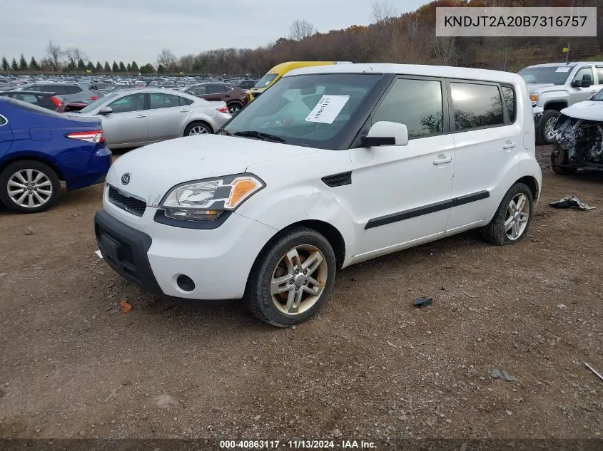 2011 Kia Soul + VIN: KNDJT2A20B7316757 Lot: 40863117