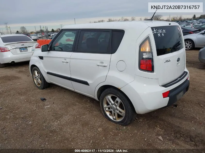 2011 Kia Soul + VIN: KNDJT2A20B7316757 Lot: 40863117