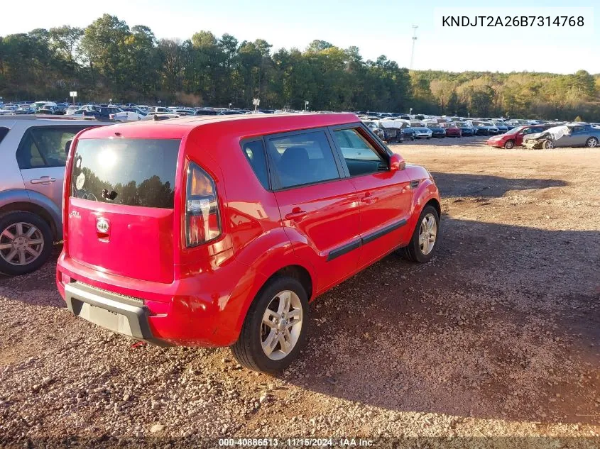 2011 Kia Soul + VIN: KNDJT2A26B7314768 Lot: 40886513