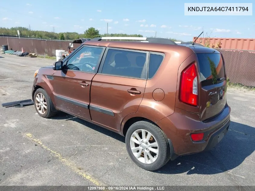 2012 Kia Soul VIN: KNDJT2A64C7411794 Lot: 12097988