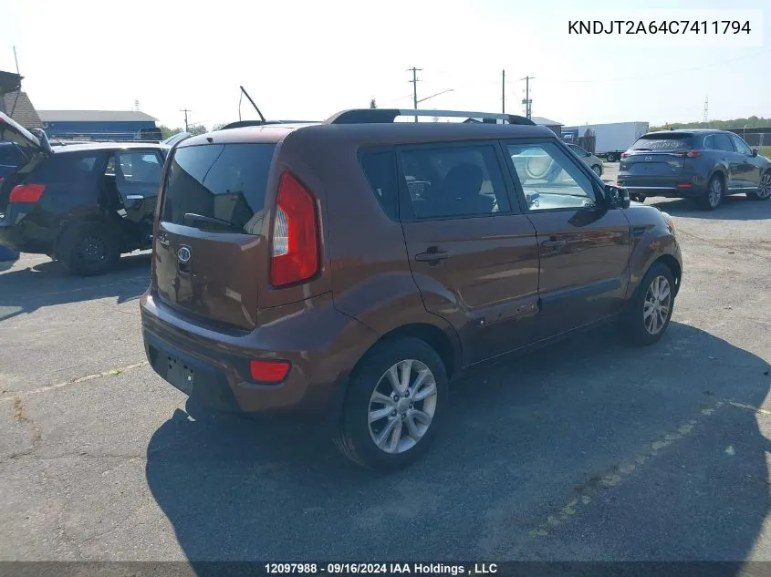 2012 Kia Soul VIN: KNDJT2A64C7411794 Lot: 12097988