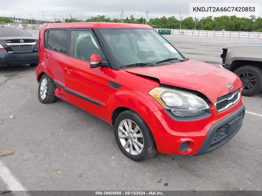 2012 Kia Soul + VIN: KNDJT2A66C7420853 Lot: 39405695