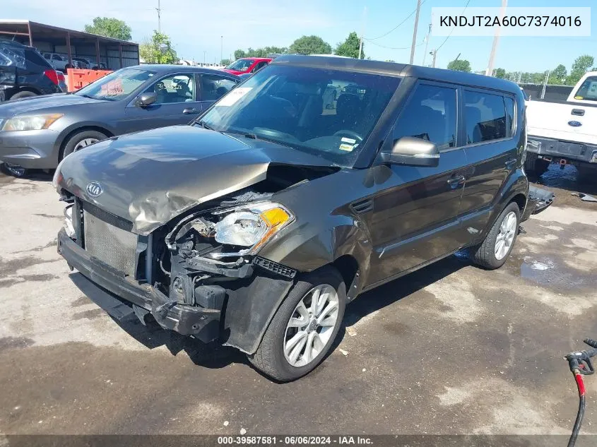 2012 Kia Soul + VIN: KNDJT2A60C7374016 Lot: 39587581