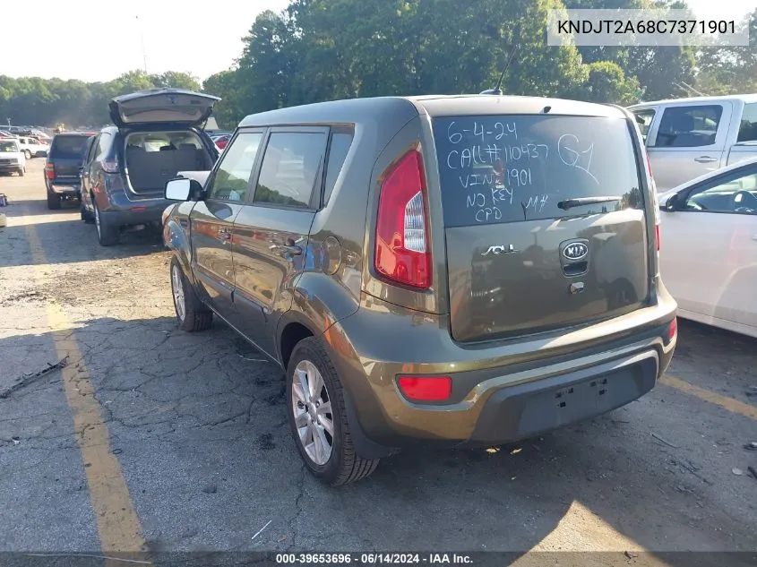 2012 Kia Soul + VIN: KNDJT2A68C7371901 Lot: 39653696