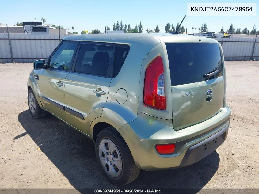 2012 Kia Soul VIN: KNDJT2A56C7478954 Lot: 39744951