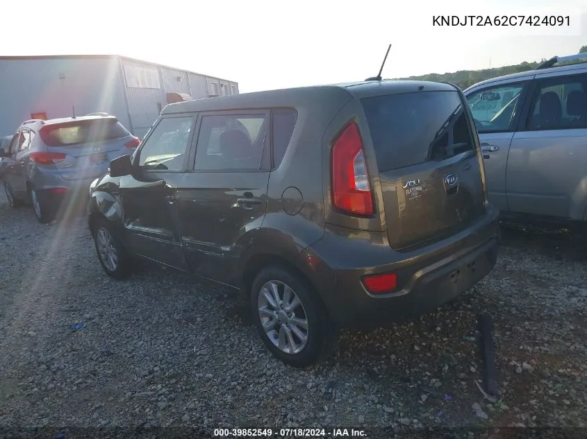 2012 Kia Soul + VIN: KNDJT2A62C7424091 Lot: 39852549