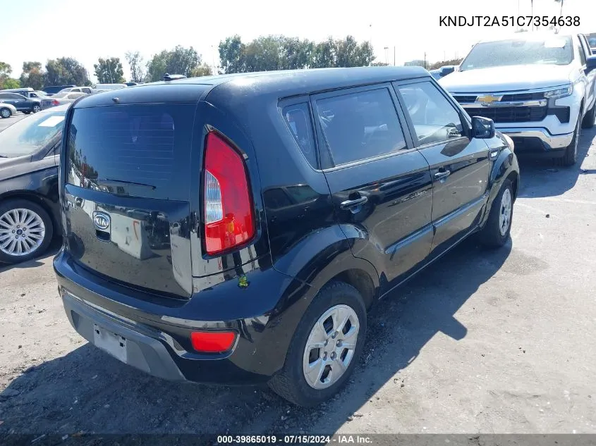 2012 Kia Soul VIN: KNDJT2A51C7354638 Lot: 39865019