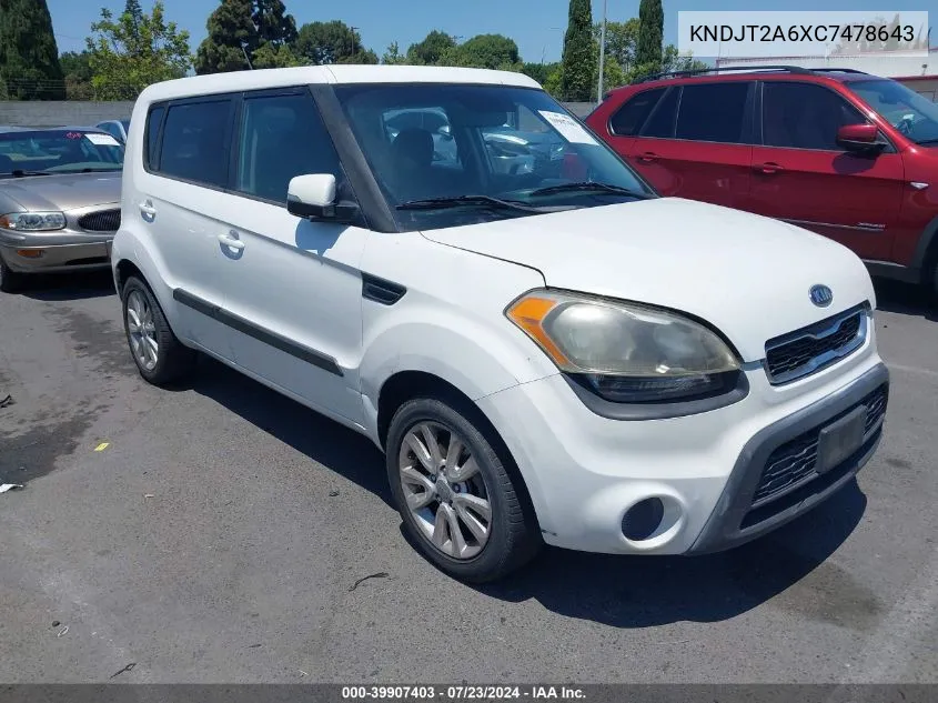 2012 Kia Soul + VIN: KNDJT2A6XC7478643 Lot: 39907403