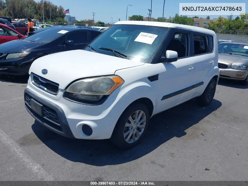 2012 Kia Soul + VIN: KNDJT2A6XC7478643 Lot: 39907403