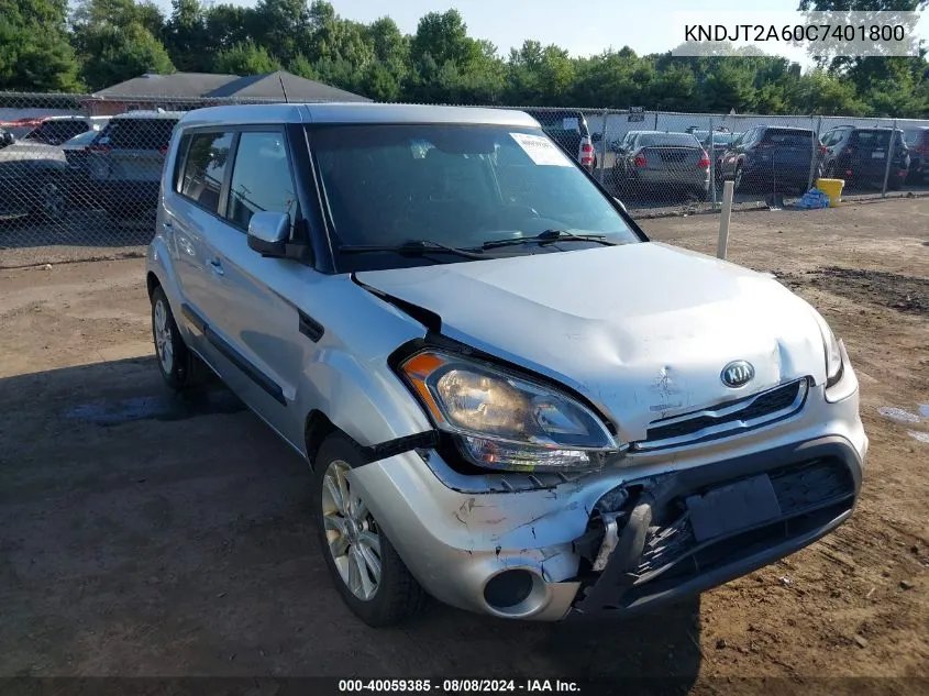 2012 Kia Soul + VIN: KNDJT2A60C7401800 Lot: 40059385