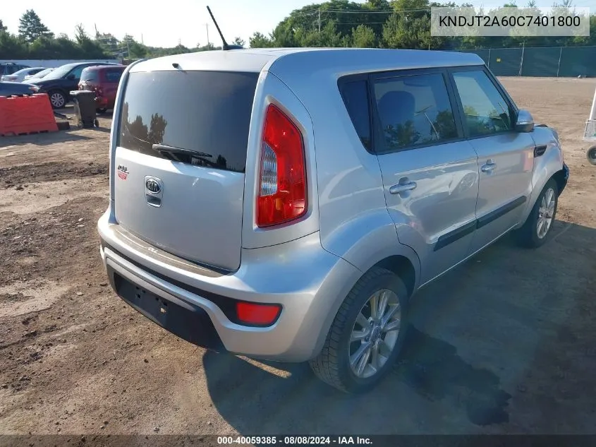 2012 Kia Soul + VIN: KNDJT2A60C7401800 Lot: 40059385