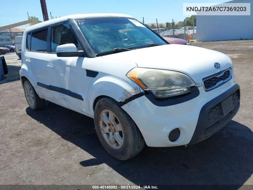 2012 Kia Soul + VIN: KNDJT2A67C7369203 Lot: 40145992